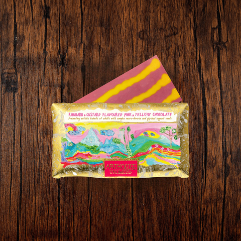 Rhubarb & Custard Flavoured Pink & Yellow White Chocolate