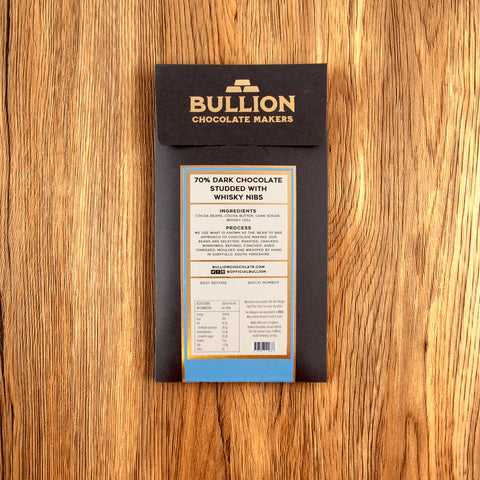 Bullion's Whisky Nibs 70% Dark Chocolate